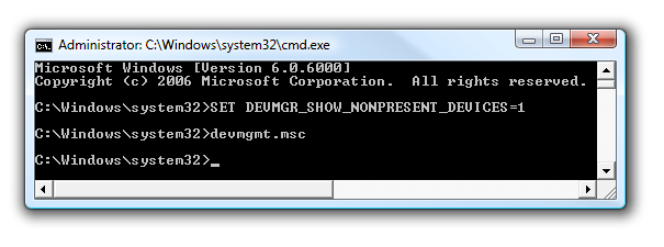 device manager command line show hidden devices